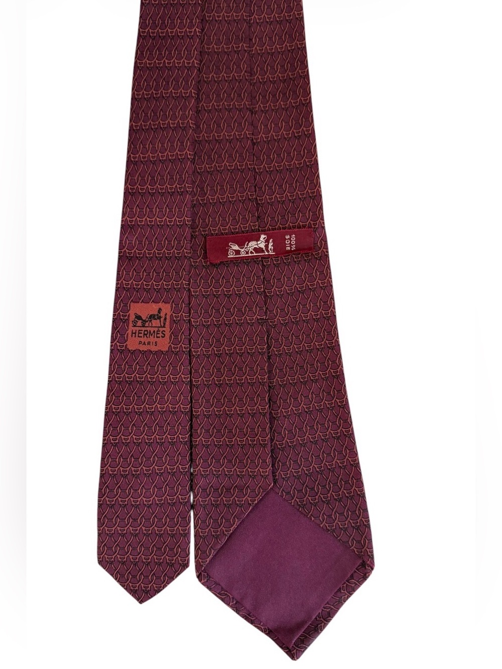 Hermes Burgundy Silk Tie with Chain-Link Pattern